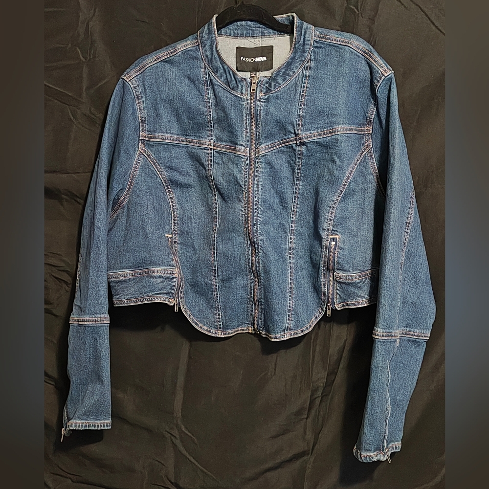 Fashion Nova Mia Moto Stretch Denim Jacket Size 3X